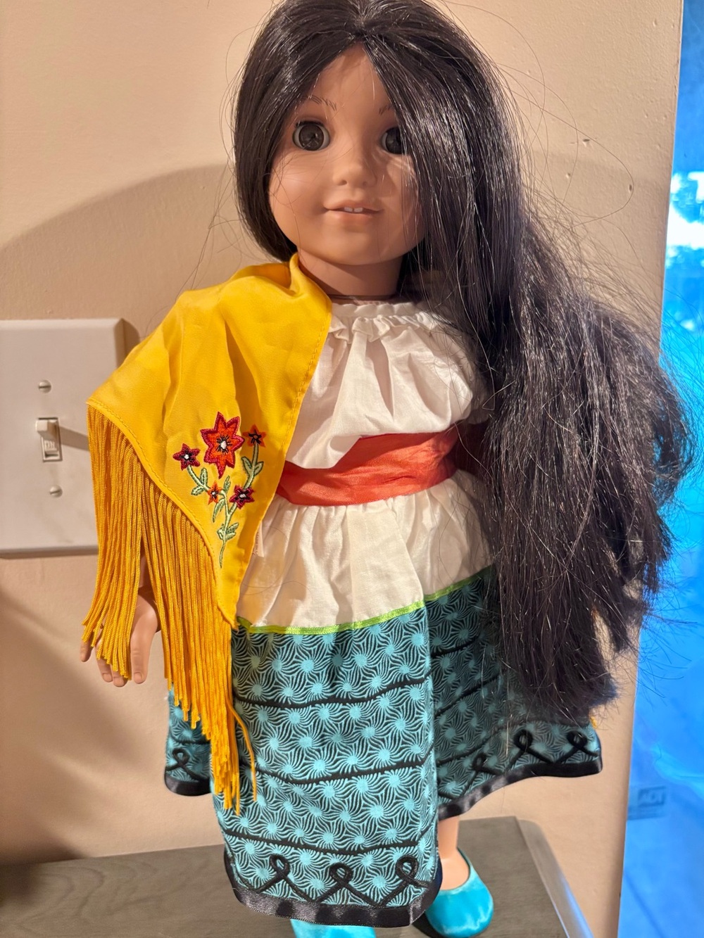 American girl Josefina Doll with Yellow Shawl and Teal Skirt